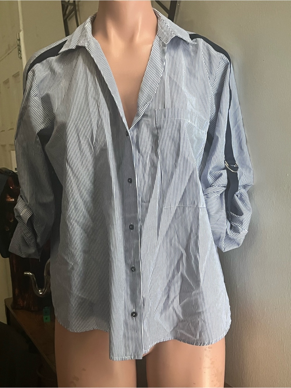 #328 Zara Blue and White Pinstripe Button-Down Shirt